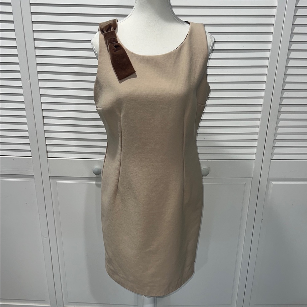 Dolce & Gabbana Tan W/Brown Velvet Bow & Leopard Lining Sleeveless Dress 🎀 - Picture 10 of 11